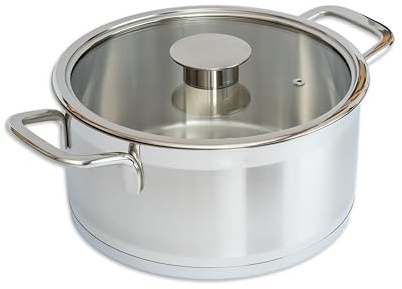 GRANA HOME Induktions-Kochtopf 24 cm – Hochwertiger Edelstahltopf mit Glasdeckel & Dampfloch - Schmortopf, Kasserolle & Suppentopf für alle Herdarten (Induktion, Gas, Elektro, Ceran)