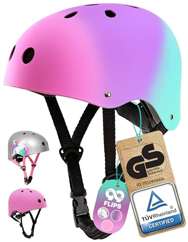 99FLIPS Skaterhelm Kinder - Skater Helm Kinder - Fahrrad Helm Kind - Fahrradhelm Mädchen - Größe S/M Tricolor