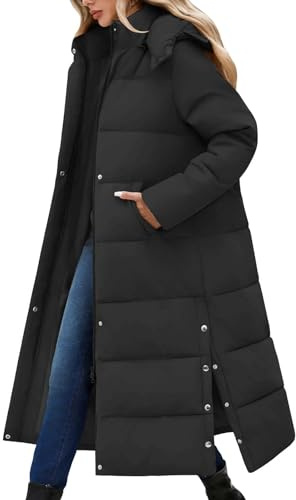 CMTOP Wintermantel Damen Lang mit Kapuze Dicke Warme Winddicht Winterjacke | Wasserabweisend,Seitlichem Druckknopf-Schlitz,Praktische Taschen,Abnehmbare Kapuze,Elegant für Alltag Pendeln