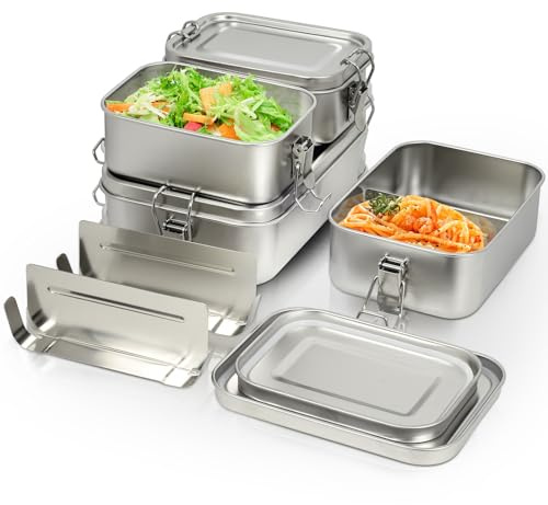 Jekasy 4er Pack 304-Stahl-Bento-Boxen, Mit Lunchbox Edelstahl in Den Volumina 1400/850/550/550ml, Leckdichte und Stapelbare Stahl-Brotdose Edelstahl Für Suppe, Salat und Restmahlzeiten