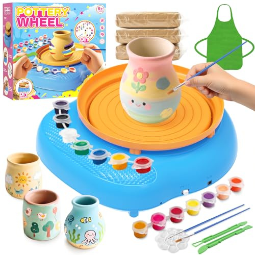 Töpferscheibe für Kinder 6-12 Jahre – Komplettes DIY-Töpfer-Set für Anfänger mit 3 Lufthärtenden Tonpaketen, Werkzeugen, Bastelbedarf, Lustiges Spielzeug, Geburtstagsgeschenk für Jungen Mädchen (Blau)