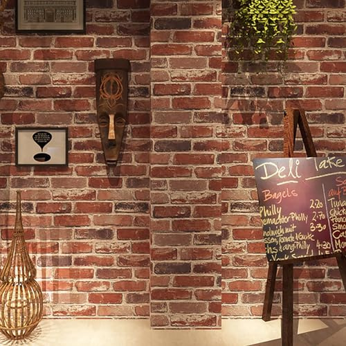 Trafagala Rot Backstein Stein Tapete Vliestapete Steinoptik Ziegelstein Tapete Steintapete 3D Optik Wandverkleidung Wohnzimmer Küche Fireplace Schlafzimmer
