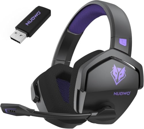 NUBWO G06 Dual Wireless Gaming Headset mit Mikrofon für PS5, PS4, PC, Mobile,NS: 2.4 GHz Wireless + Bluetooth - 100 Stunden - 50mm -Treiber - Lila
