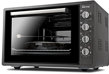 Girmi FE58 Umluft-Backofen mit Drehspieß, 300°C, 58 Liter, 1800 W, Innenbeleuchtung, Timer, Basis-, Grill- und Kombifunktion, Zubehör inklusive, Anthrazitgrau