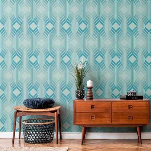 A.S. Création Retro Tapete 70er -Tapete Vintage Grafik Blau Hellblau Türkis Weiß Vliestapete Retro Chic 395321-8,50m x 0,53m - Made in Germany