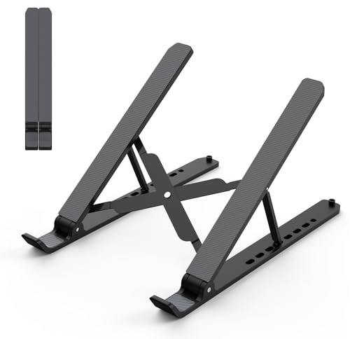 Tonmom Laptop Ständer, Faltbarer Notebook Ständer, Höhenverstellbarer ABS+Silikon Laptopständer Belüftet Kühlung Laptop Halterung für MacBook Pro/Air, HP, Sony, Dell,alle 10-15,6 ” Laptops-Schwarz