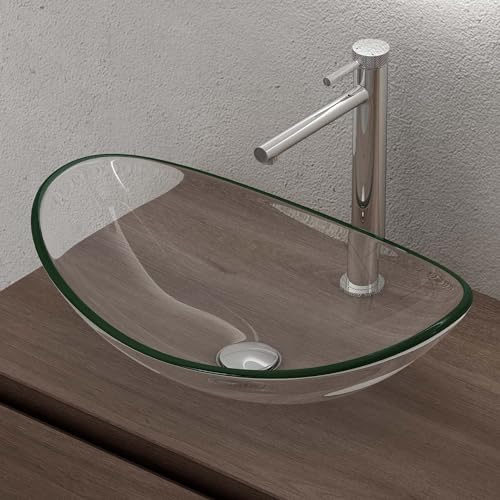 doporro Waschbecken Glas Aufsatzwaschbecken BxTxH: 53,5x35,5x16cm in Transparent Waschplatz Handwaschbecken Waschtisch Minerva08
