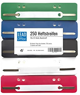 250 Heftstreifen aus Recycling-Karton in 5 Farben, Akten-Dulli farbig sortiert, 10 Bündel á 25 Stück - MADE IN GERMANY, Blauer Engel zertifiziert (250x Kunststoff mehrfarbig)