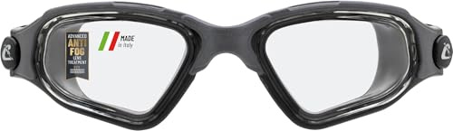 Cressi Schwimmbrille Clear Eyes - Antibeschlag & UV-Schutz beim Schwimmen & Triathlon - Nasenschutz - Schwimmzubehör - Taucherbrille Erwachsene - Schwarz/Grau Klar Klare Brillengläser - Einheitsgröße