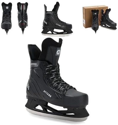 ATTABO Frazer II Kinder Hockey-Schlittschuhe, verstellbar (31–34/35–38/39–42), schwarz – Edelstahlkufe, Harter Schaft, Micro-Schnalle + Powerstrap, warmes Innenfutter (31-34)