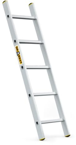 DRABEST PRO Serie Anlegeleiter Aluminium-Stufenleiter - 5 Stufen - mit Leiterhaken - Tragfähigkeit 150 kg - Anti-Rutsch-Füße, Leichtes Gewicht, korrosionsbeständig - EN131