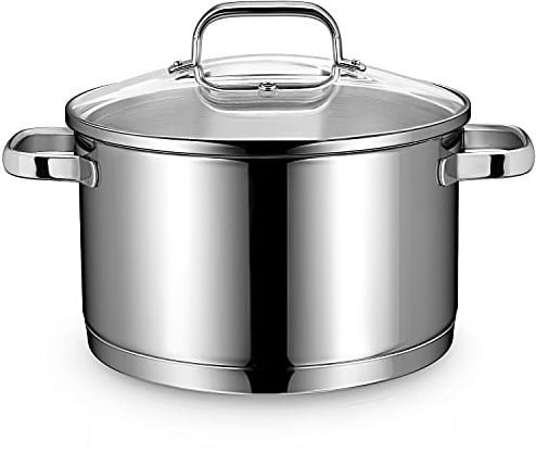 Linnuo Topf Induktion 24cm mit Glasdeckel, Kochtopf groß 6l, aus 18/10 Edelstahl, Griff nicht heiß, geschmiedeter Boden für alle Herde, Topf groß als Suppentopf Nudeltopf Spaghettitopf | Cooking Pot