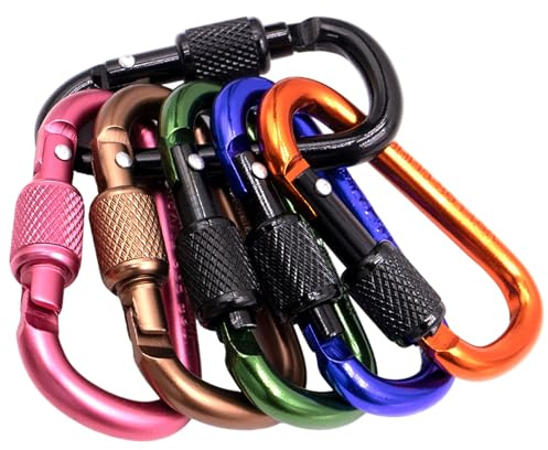 Primasage 10 Stück 2.24in Karabinerhaken, Aluminium D Form Karabiner Set, Karabiner Mit Schraubverschluss für Outdoor, Camping, Angeln, Wandern, Rucksacktourismus