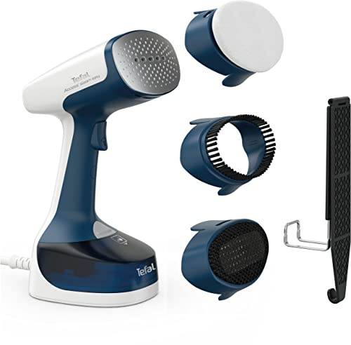 Tefal Access Steam Easy Dampfbürste, 15 Sekunden Aufheizzeit, 1400 Watt, bis zu 25 g/Min., 150 ml Wassertank, Dampfglätter, 8 Min. Steamen, 2,6 m Netzkabel, inklusive Zubehör, weiß/blau, DT7170
