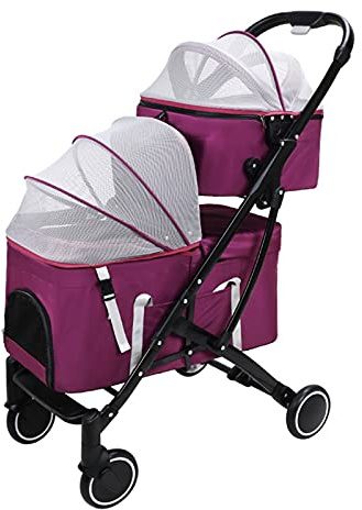 Doppelschichtiger Hundebuggy mit Taschenaufbewahrung, Hundebuggys für kleine Hunde, Katzenbuggys für 2 Katzen, abnehmbarer 2-lagiger Haustierbuggy, Nettogewicht 7,8 kg (Farbe: C)