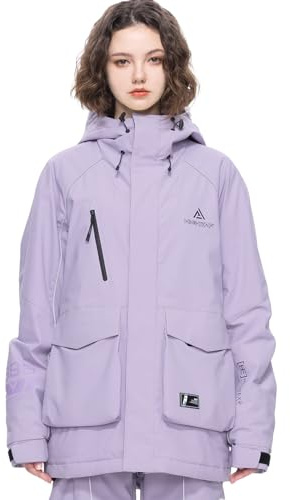 HIGH EXPERIENCE Skijacke, Snowboardmantel, Schnee, Winter, wasserdicht, isoliert, winddicht, Baggy, warm, Kapuzenjacke für Damen und Herren, Helles Violett, Mittel