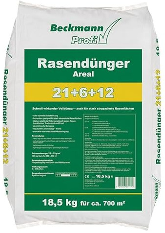 Beckmann 18,5 kg Areal Rasendünger 21+6+12 | Dünger Volldünger Ideal für Frühjahr und Sommer | Für sattes kräftiges Grün | Rasenpflege