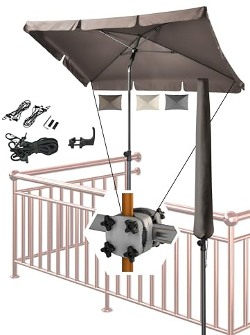 4smile Sonnenschirm Balkon SunnyShade, Taupe - 4-in-1 SET Sonnenschutz Balkon - UPF 50+ Sonnenschirm rechteckig 200 x 125 cm + Sonnenschirmhalter Balkongeländer + Sonnenschirmhülle + Windsicherung