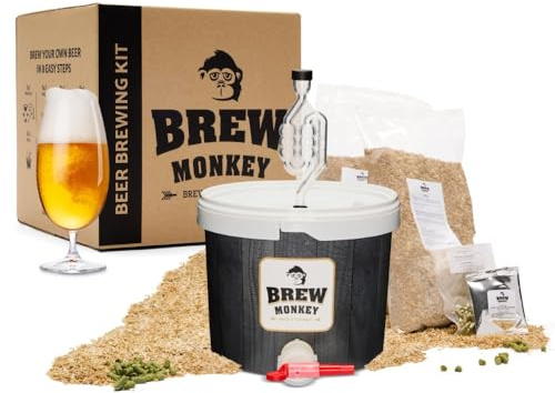 Brew Monkey® Bierbrauset Helles | Basic Set 5 Liter Bier | 5,7% Vol. | Bier Brauen Set | Männergeschenke | Bier Geschenke für Männer| Geschenke für Papa