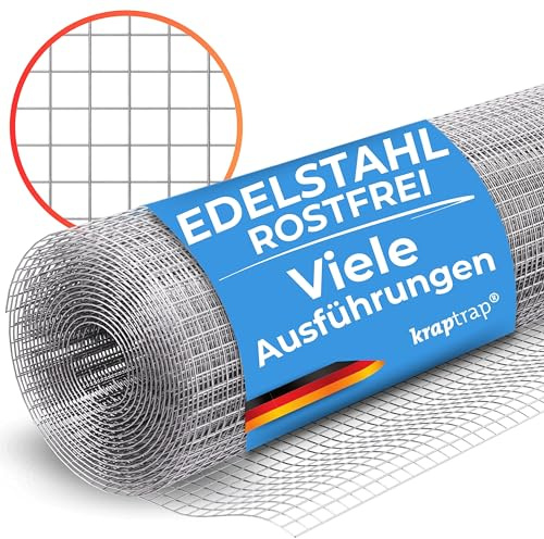 KrapTrap Volierendraht Edelstahlgitter V2A I 10mm x 10mm, 1m x 5m I rostfreies Drahtgitter I keine Vergiftungsgefahr für Vögel Hasen Meerschweinchen