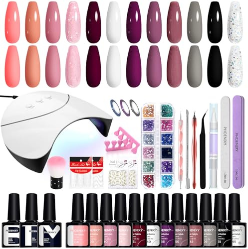 Phoenixy 12 Farben U V Nagellack Set mit Lampe Gel Nägel Set Gelnägel Starterset Geschenk Für Frauen