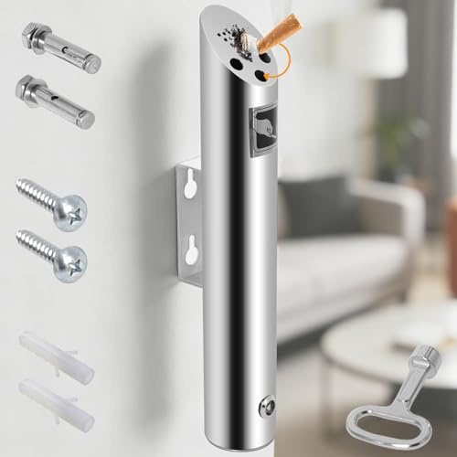 Wandaschenbecher Edelstahl Abschließbar für Hotels, Rund, 30x6,2 cm Silber | Outdoor Wandascher für Restaurants, Hotels und Clubs, Robustes Edelstahl-Design mit Schloss für Saubere Raucherbereiche