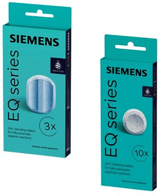 MEISTERZWECK4U 10x Reinigungstabletten & 3x Entkalkungstabletten kompatibel mit Siemens für EQ Series Kaffeevollautomaten - Reinigung Kaffeeautomat - Entfernt Kaffeeöle aus Brüheinheit & entfernt Kalk