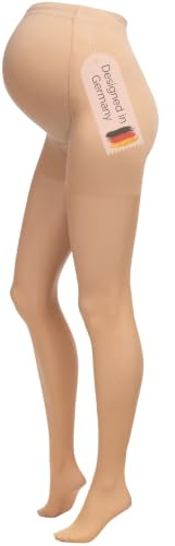 Herzmutter Umstandsstrumpfhose 20DEN transparent-matt Beige-Schwarz 1200 | Softe Schwangerschaftsstrumpfhose 1er & 2er-Set