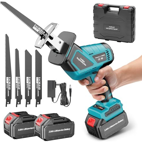 Yofuly Akku Säbelsäge für Ma-kkita 18V Akku, 3500SPM Geräuscharmer Bürstenloser Motor, 2 * 21V 3.0 Ah Akku und Ladegerät, 6 Variabler Drehzahl, Elektrisch Fuchsschwanz Säge für Holz, Metall