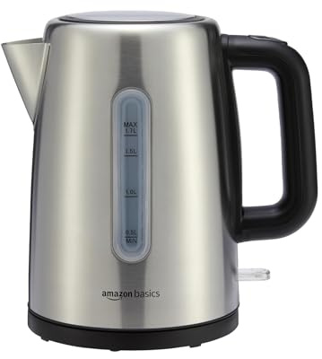 Amazon Basics tragbarer Edelstahl-Wasserkocher, 1.7L, Silberfarben