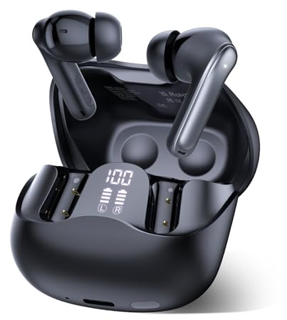 Bluetooth Kopfhörer mit Hybride Aktive Geräuschunterdrückung, In Ear Kopfhörer Kabellos Bluetooth 5.4, 6Mic, 49Std. Wiedergabe, kraftvoller Bass, 8 EQ-Modi, APP-Steuerung, kabelloses Laden, Multipoint
