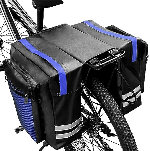 Tyuodna Fahrradtasche Gepäckträger,Fahradtaschen Hinten Gepäckträge Wasserdichtt,30L Fahrradtaschen für Gepäckträger Doppelt,Satteltaschen für Fahrrad mit Fluoreszierenden Streifen (Blau)