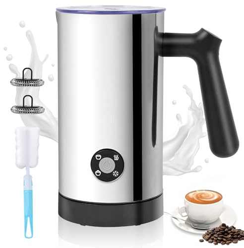 4 in 1 Milchaufschäumer Elektrisch, Automatische Milchwärmer | Heiß und Kaltaufschäumer mit Tastensteuerung aus Edelstahl, für Kaffee Latte, Cappuccino