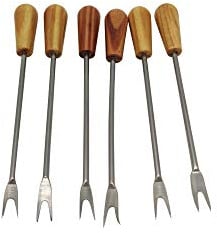 DOJA BARCELONA | Spieße Gabeln | PACK 6 | Schneckengabeln aus Edelstahl mit Rundem Holzgriff | Spiesse Fingerfood Gabel | Cocktail Besteck für Meeresfrüchte, Grillparty, Fleisch, Schnecken, Obst