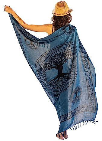 NELUHA Sarong Tuch Damen aus Indonesien – XXL Strandtuch zum Umbinden mit Saronghalter – Wickelrock, Wickeltuch, Hüfttuch und Pareo