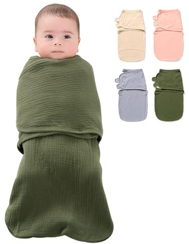 HINATAA Baby Schlafsäcke Neugeborene, Pucksack Baby 0-3/3-6 Monate mit Bio-Baumwolle, 3 in 1 Wickeldecke, Baby Swaddle Einstellbare Breitere Klettverschluss für Jungen und Mädchen, Grün, 3-6 Monate