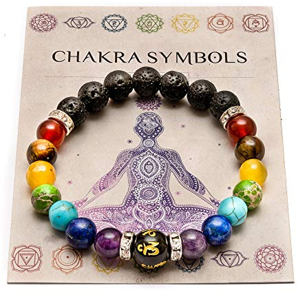 WICCSTAR Doppelt Chakra Armband mit Schmuckbeutel & bedeutung Karte