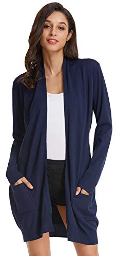 GRACE KARIN Damen Langarm Offene Strickjacke Lang Strickmantel Cardigan | Langarm, lang, Offene, mit Taschen, High Stretchy, elegante, knit, Freizeit