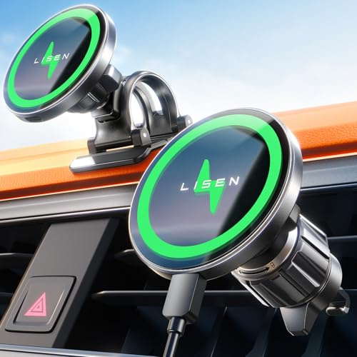 LISEN für Magsafe Autohalterung 15W Handyhalterung Auto mit Ladefunktion Handy Halterung Auto Magsafe Ladegerät Kfz- Handyhalterung Magnet Wireless Charger Auto Zubehör für iPhone 17/16/15/14/13/12