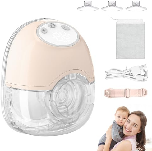 Milchpumpe Elektrisch, Tragbare Milchpumpe Schmerzfreie Freihändig Wiederaufladbar 4 Modi 12 Stufen mit LED-Anzeige Geräuscharm mit 17/19/21mm Flanschen (Rosa)