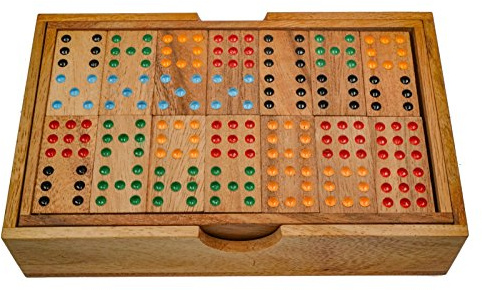 LOGOPLAY Domino Doppel 9 - Legespiel - Gesellschaftsspiel aus Holz mit 56 Spielsteinen