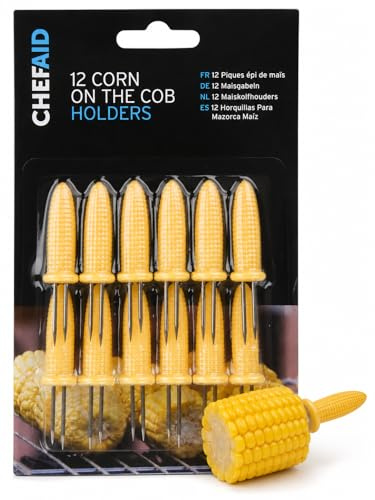 Chef Aid Maiskolbenhalter 12er Set Gelbe Maispiekser mit Edelstahlstiften für Maiskolben BBQ Barbecue Picknick Buffet Party und Essen im Freien