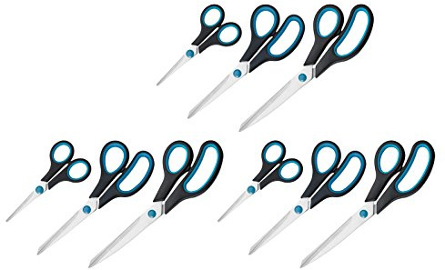 Westcott N-90027 00-I Schere Easy Grip Set rostfrei, 13/21/25 cm, 9 Stück, blau/schwarz