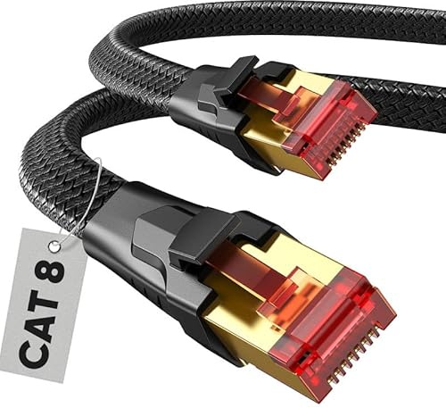 SNOWKIDS Cat 8 LAN kabel 3m, 40Gbps LAN Kabel Hochgeschwindigkeits 2000MHz S/FTP Ethernet Kabel Gigabit RJ45 Nylon geflochtener Vergoldeter Patchkabel für PS/5/4 Router Modem TV Switch Laptop