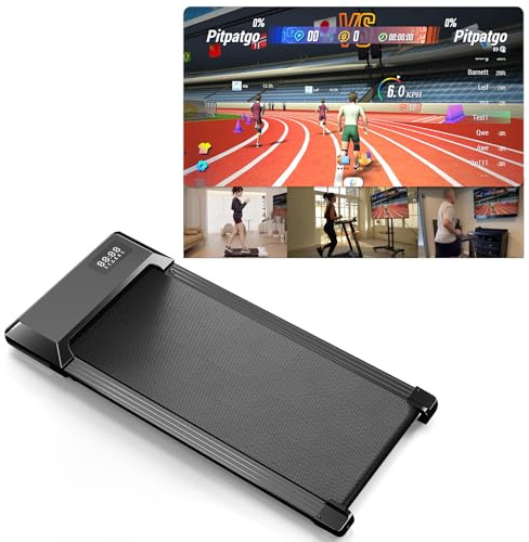 Superun Raceable Walking Pad – Laufband für Zuhause 2.5 PS mit App und Fernbedienung – Laufband Schreibtisch max 136 kg mit Multi-Runner-Rennen und Training Couses, Glanz-schwarz,90 cm