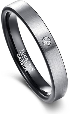Vakki Herren/Damen 4mm Wolframcarbid Ringe mit Zirkon Ehering Verlobungsringe Größe 57(18.1)