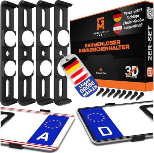 GENMAG® Kennzeichenhalter Rahmenlos [Legal & Universal] Nummernschildhalterung Auto | Rahmenlose Kennzeichenhalter für Autos | Kennzeichenhalterung Rahmenlos | Nummernschildhalter für 2 Kennzeichen