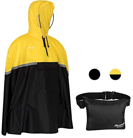 AWHA wasserdichter Fahrradponcho gelb – Kapuze mit Sichtfenster/Reflektor/Damen und Herren/Regenponcho Fahrrad, gelb, L/XL