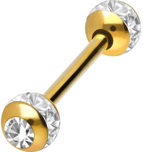 PIERCINGLINE Chirurgenstahl Barbell | EPOXYRING KUGELN + KRISTALLE | Piercing Stab Brust Zunge | Farb- & Größenauswahl