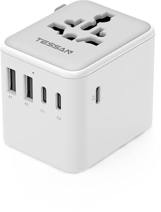 TESSAN Reiseadapter Weltweit, Universal Reiseadapter mit 2 USB A und 3 USB C, Internationaler Steckdosenadapter, Reisestecker Adapter Weltweit für USA England Japan Thailand Australien, Travel Adapter